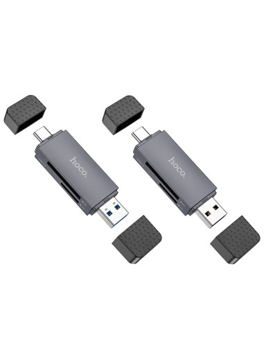 HOCO card reader 2in1 USB A + Type C 3.0 metal gray