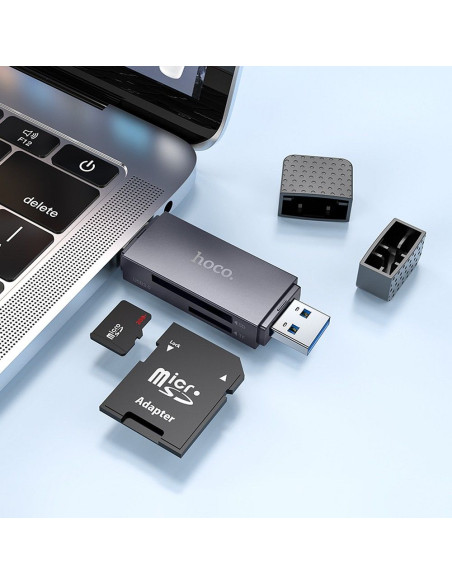 HOCO card reader 2in1 USB A + Type C 3.0 metal gray