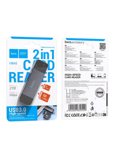 HOCO card reader 2in1 USB A + Type C 3.0 metal gray