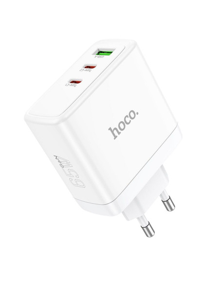 Chargeur secteur HOCO 2 x Type C + USB A QC PD 65W GaN N30 blanc