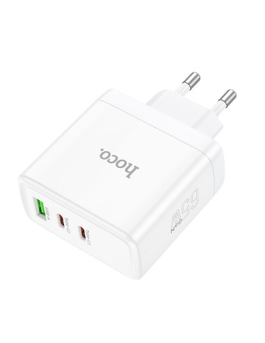 Chargeur secteur HOCO 2 x Type C + USB A QC PD 65W GaN N30 blanc