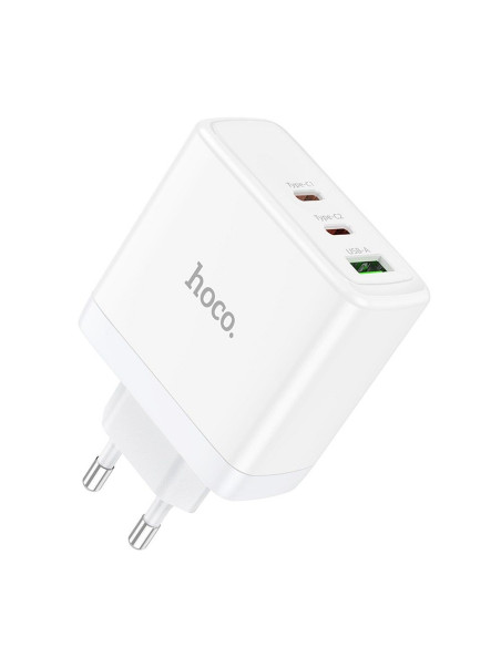 Chargeur secteur HOCO 2 x Type C + USB A QC PD 65W GaN N30 blanc