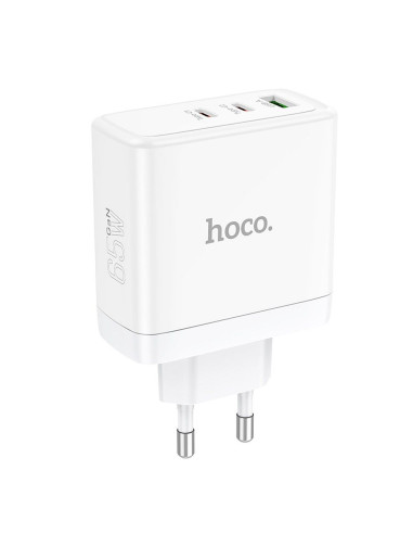Chargeur secteur HOCO 2 x Type C + USB A QC PD 65W GaN N30 blanc