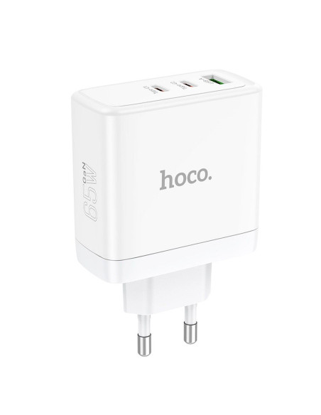 Chargeur secteur HOCO 2 x Type C + USB A QC PD 65W GaN N30 blanc