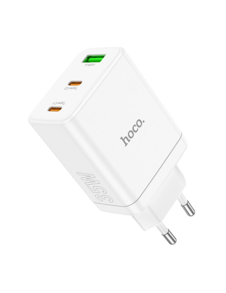 Chargeur secteur HOCO 2 x Type C + USB A PD QC3.0 3A 35W N33 blanc
