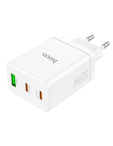 Chargeur secteur HOCO 2 x Type C + USB A PD QC3.0 3A 35W N33 blanc