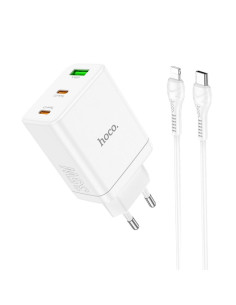 Chargeur secteur HOCO 2 x Type C + USB A + Câble Type C vers Lightning PD QC3.0 3A 35W N33 blanc