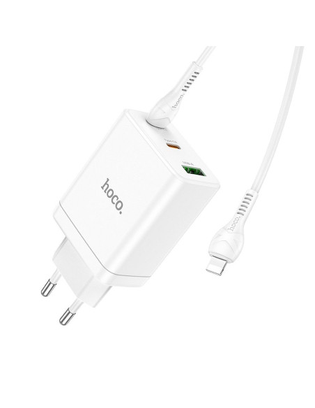 Chargeur secteur HOCO 2 x Type C + USB A + Câble Type C vers Lightning PD QC3.0 3A 35W N33 blanc