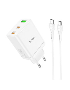 Chargeur secteur HOCO 2 x Type C + USB A + câble Type C vers Type C PD QC3.0 3A 35W N33 blanc