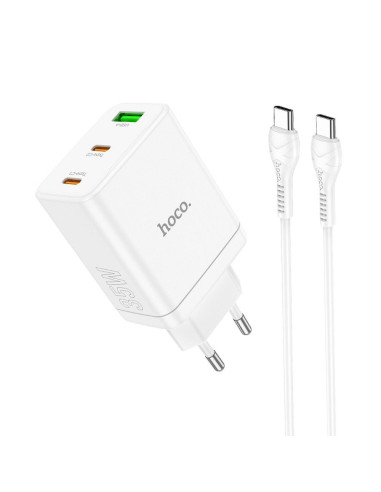 Chargeur secteur HOCO 2 x Type C + USB A + câble Type C vers Type C PD QC3.0 3A 35W N33 blanc