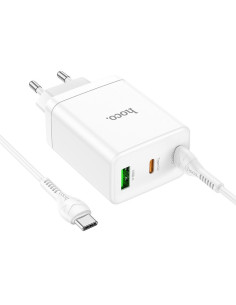 Chargeur secteur HOCO 2 x Type C + USB A + câble Type C vers Type C PD QC3.0 3A 35W N33 blanc 2