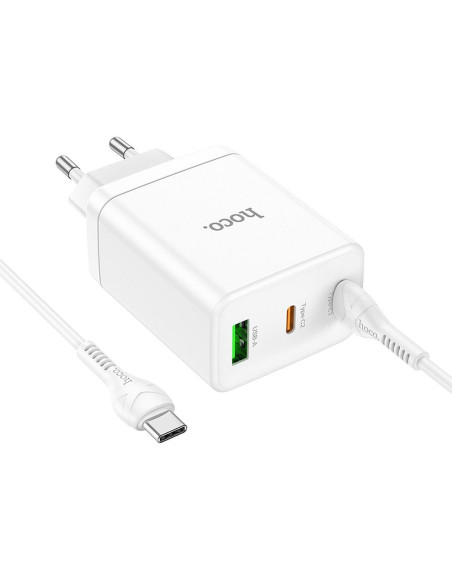 Chargeur secteur HOCO 2 x Type C + USB A + câble Type C vers Type C PD QC3.0 3A 35W N33 blanc