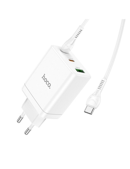 Chargeur secteur HOCO 2 x Type C + USB A + câble Type C vers Type C PD QC3.0 3A 35W N33 blanc