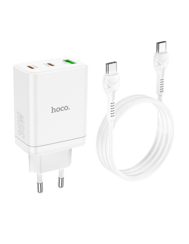 Chargeur secteur HOCO 2 x Type C + USB A + câble Type C vers Type C PD QC3.0 3A 35W N33 blanc