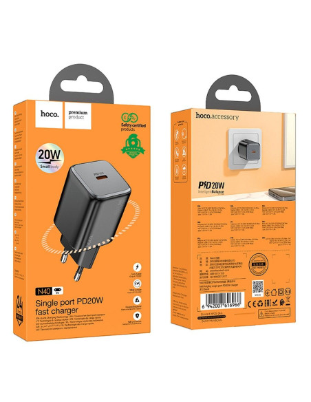 Chargeur HOCO Type C QC PD 20W N40 noir