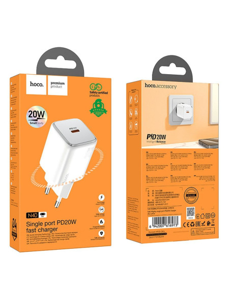 Chargeur HOCO Type C QC PD 20W N40 blanc