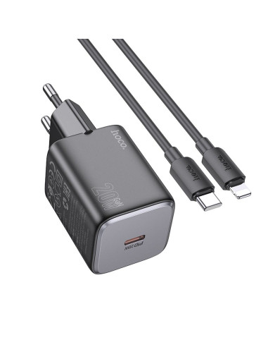 Chargeur secteur HOCO Type C + câble Type C vers Lightning QC PD 20W N40 noir
