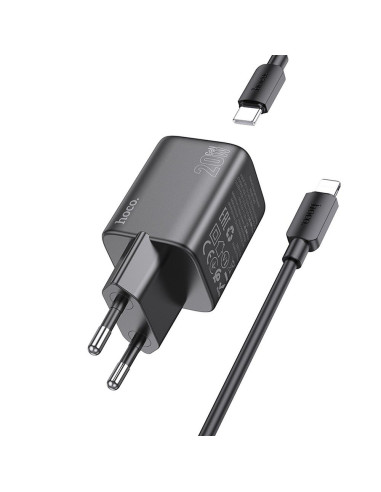 Chargeur secteur HOCO Type C + câble Type C vers Lightning QC PD 20W N40 noir