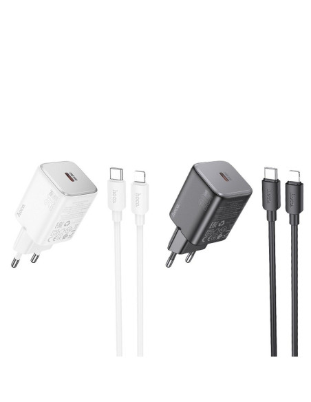 Chargeur secteur HOCO Type C + câble Type C vers Lightning QC PD 20W N40 noir