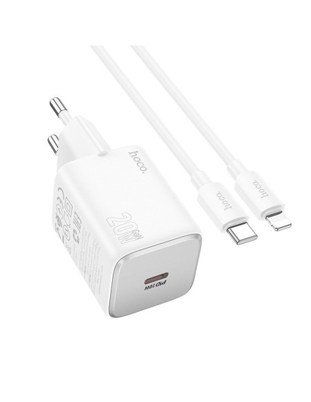 Chargeur secteur HOCO Type C + câble Type C vers Lightning QC PD 20W N40 blanc