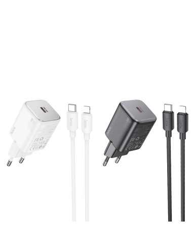 Chargeur secteur HOCO Type C + câble Type C vers Lightning QC PD 20W N40 blanc