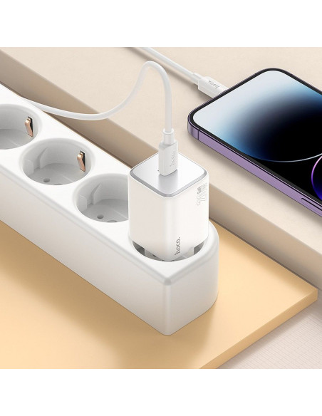Chargeur secteur HOCO Type C + câble Type C vers Lightning QC PD 20W N40 blanc