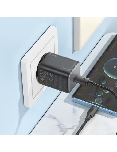 Chargeur HOCO Type C + câble Type C vers Type C QC PD 20W N40 noir