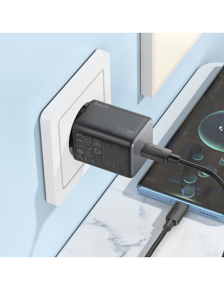 Chargeur HOCO Type C + câble Type C vers Type C QC PD 20W N40 noir