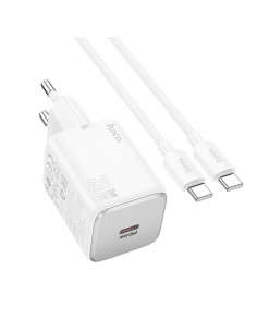 Chargeur HOCO Type C + câble Type C vers Type C QC PD 20W N40 blanc