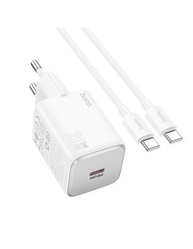 Chargeur HOCO Type C + câble Type C vers Type C QC PD 20W N40 blanc