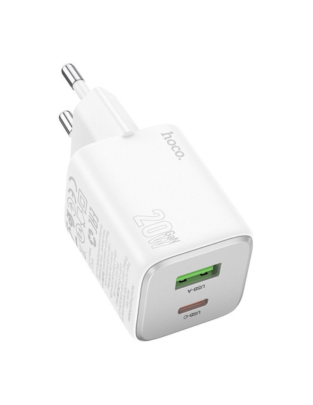 HOCO USB A + Type C PD QC 3A 20W Chargeur secteur N41 blanc