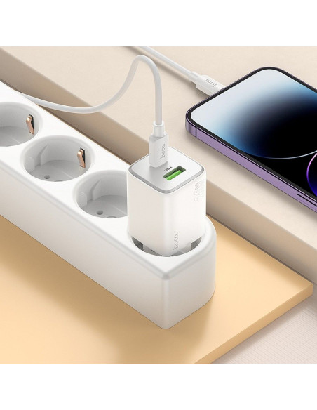 HOCO USB A + Type C PD QC 3A 20W Chargeur secteur N41 blanc