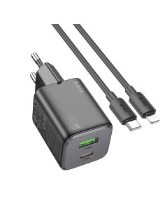 HOCO Chargeur secteur USB A + Type C + câble Type C vers Lightning PD QC 3A 20W N41 noir