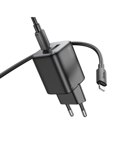 HOCO Chargeur secteur USB A + Type C + câble Type C vers Lightning PD QC 3A 20W N41 noir