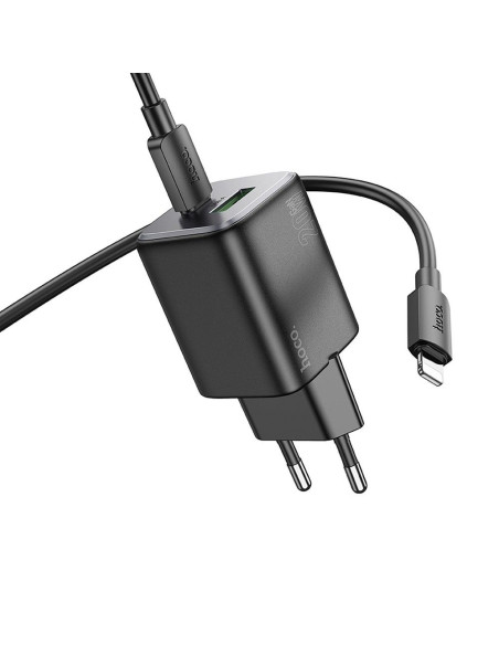HOCO Chargeur secteur USB A + Type C + câble Type C vers Lightning PD QC 3A 20W N41 noir