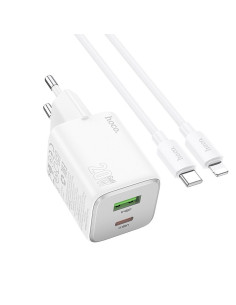 HOCO Chargeur secteur USB A + Type C + Câble Type C vers Lightning PD QC 3A 20W N41 blanc