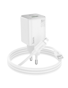 HOCO Chargeur secteur USB A + Type C + Câble Type C vers Lightning PD QC 3A 20W N41 blanc 2