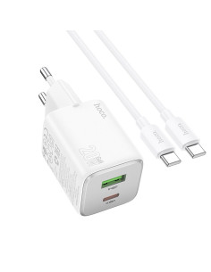 HOCO Chargeur secteur USB A + Type C + câble Type C vers Type C PD QC 3A 20W N41 blanc