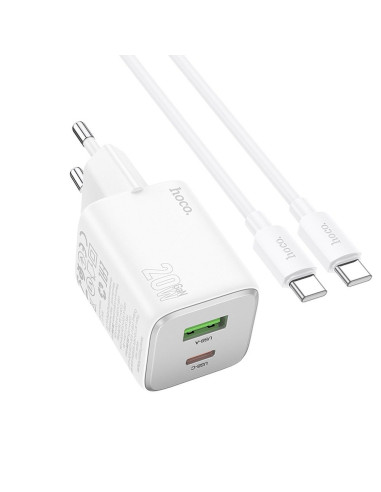HOCO Chargeur secteur USB A + Type C + câble Type C vers Type C PD QC 3A 20W N41 blanc