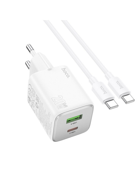 HOCO Chargeur secteur USB A + Type C + câble Type C vers Type C PD QC 3A 20W N41 blanc