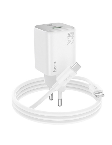 HOCO Chargeur secteur USB A + Type C + câble Type C vers Type C PD QC 3A 20W N41 blanc