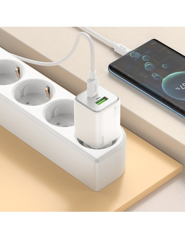HOCO Chargeur secteur USB A + Type C + câble Type C vers Type C PD QC 3A 20W N41 blanc