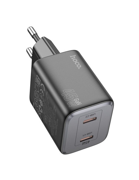 Chargeur HOCO 2 x Type C PD QC 45W GaN N42 noir
