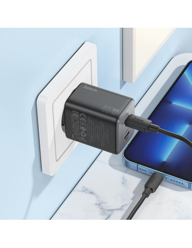 Chargeur HOCO 2 x Type C PD QC 45W GaN N42 noir
