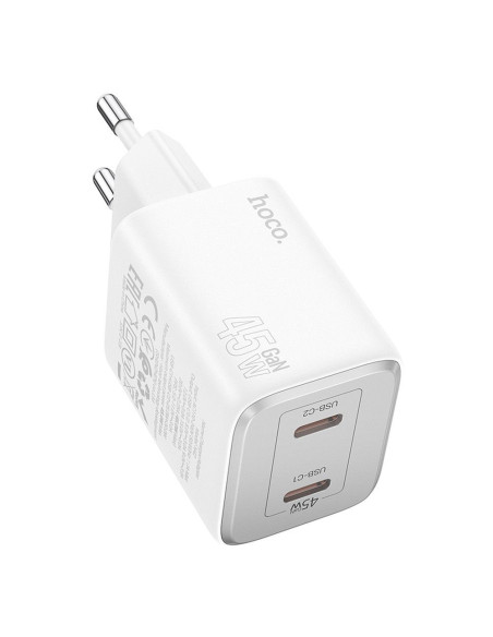 Chargeur HOCO 2 x Type C PD QC 45W GaN N42 blanc