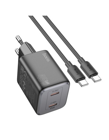 Chargeur HOCO 2 x Type C + Type C vers Type C PD QC cable 45W GaN N42 noir