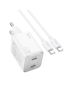 Chargeur HOCO 2 x Type C + Type C vers Type C PD QC cable 45W GaN N42 blanc