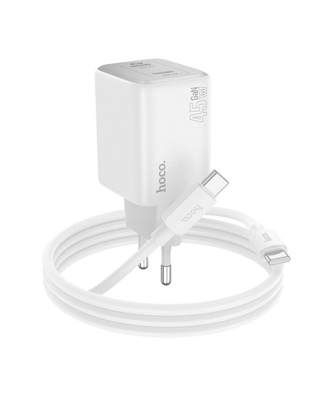 Chargeur HOCO 2 x Type C + Type C vers Type C PD QC cable 45W GaN N42 blanc