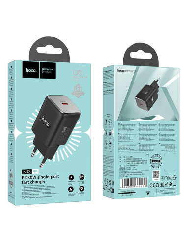 Chargeur HOCO Type C PD QC 30W GaN N43 noir