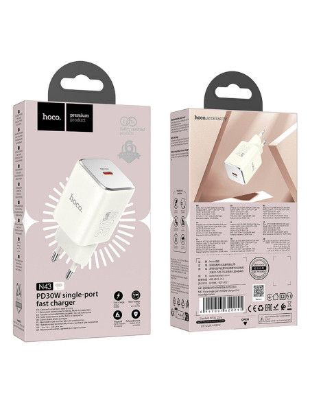 Chargeur HOCO Type C PD QC 30W GaN N43 blanc